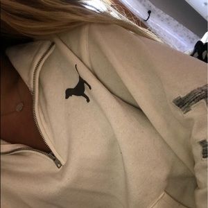 Victoria’s Secret PINK. White, half zip pullover.